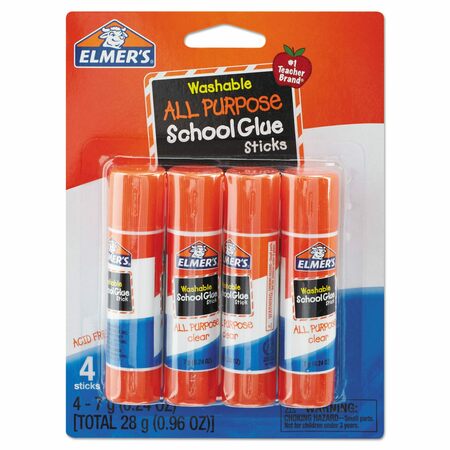 Elmers Washable School Glue Sticks, 0.24 oz, Applies and Dries Clear, PK4 E542